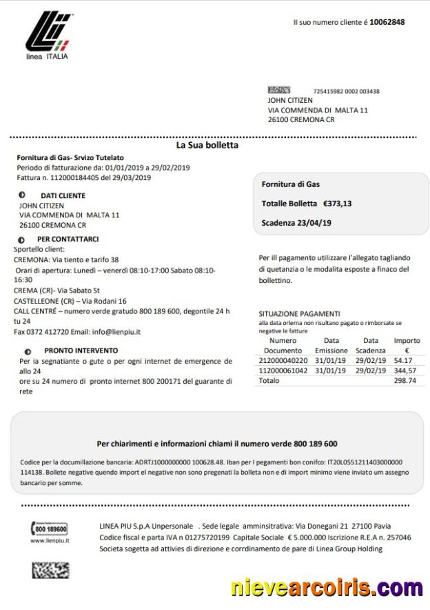 Italy Linea Italia utility bill
